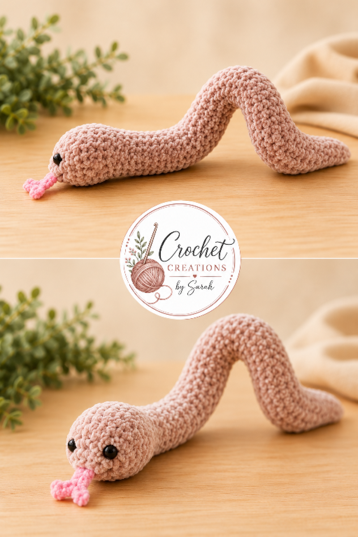 a crochet snake, mid-slither